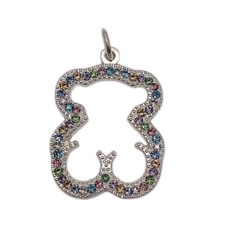 DIJE OSITO CON MINI CZ DE COLORES 2 CM PLATA .925