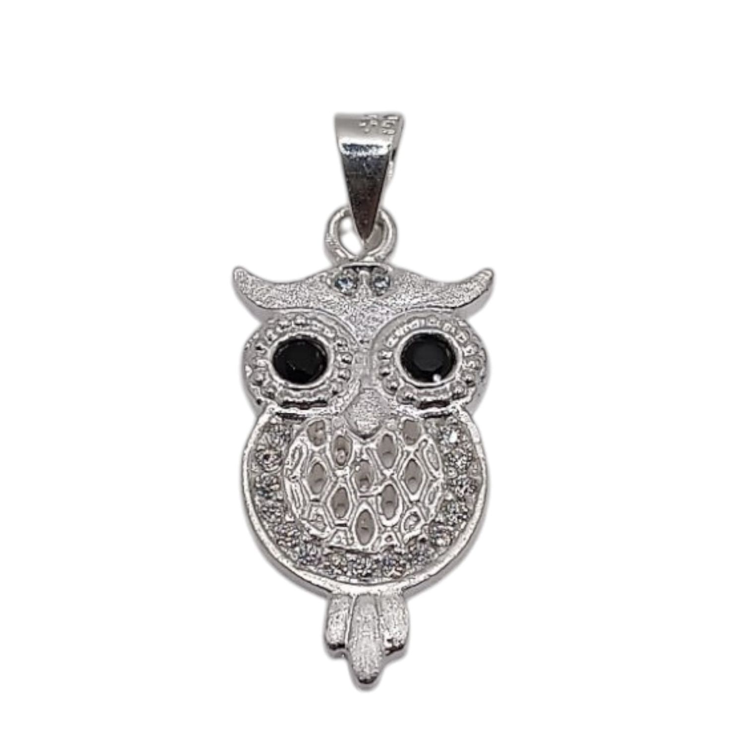 DIJE BUHO CON MICROPAVE  2.5 CM PLATA .925