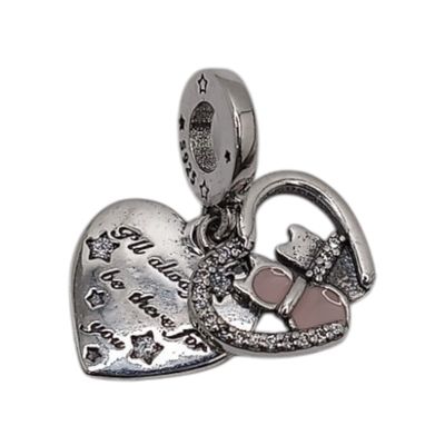 DIJE PARA PULSERA CORAZON SIEMPRE ESTARE A TU LADO  PLATA .925