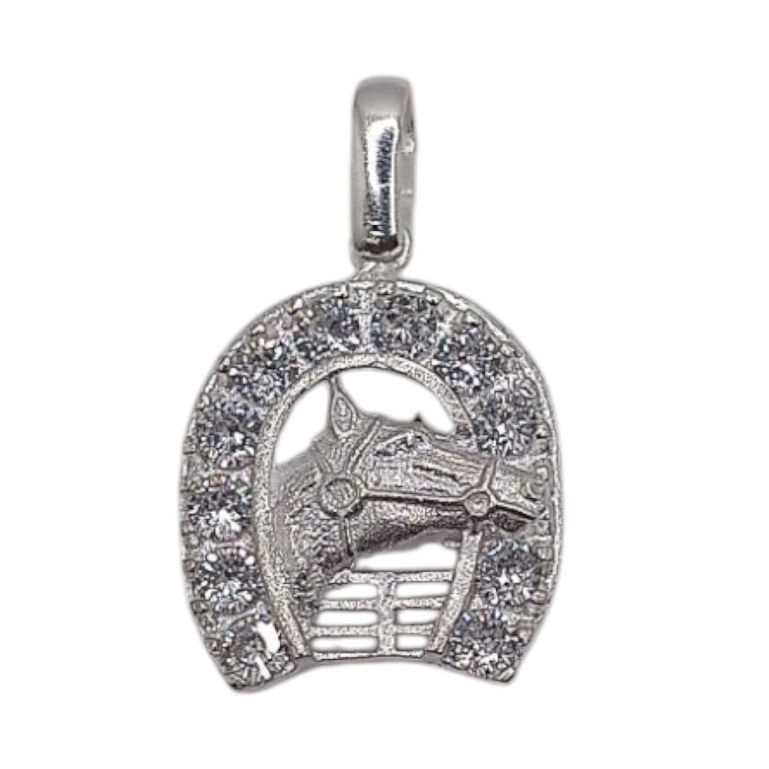 Dije Herradura con caballo con circonias. 2 cm. de largo PLATA .925