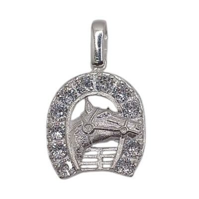 Dije Herradura con caballo con circonias. 2 cm. de largo PLATA .925