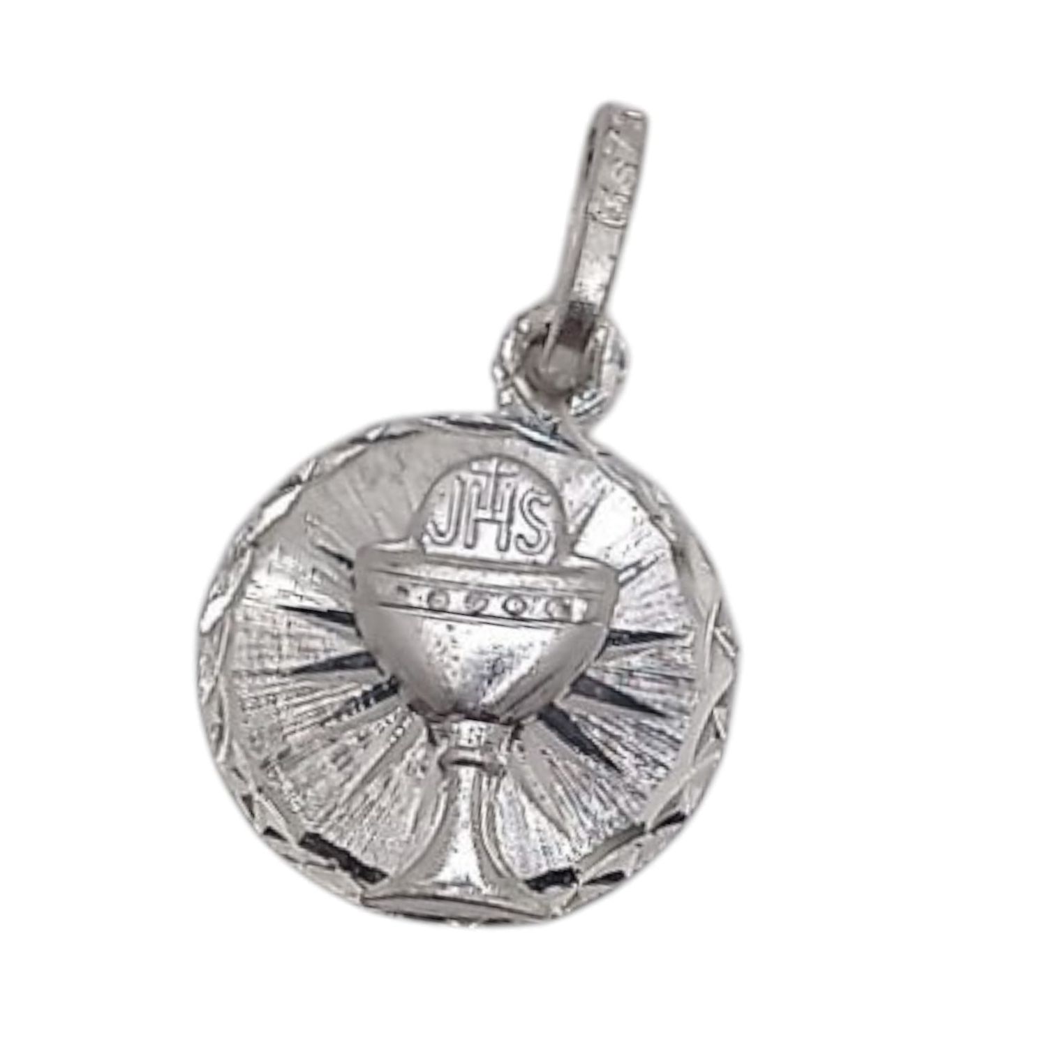 MEDALLA CALIZ PRIMERA COMUNION DIAMANTADA 1.5 CM  PLATA .925