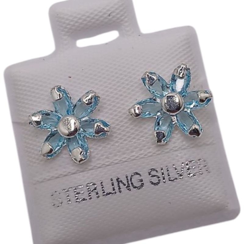 BROQUEL FLOR  CZ AZUL, BROCHE BOLITA, PLATA .925