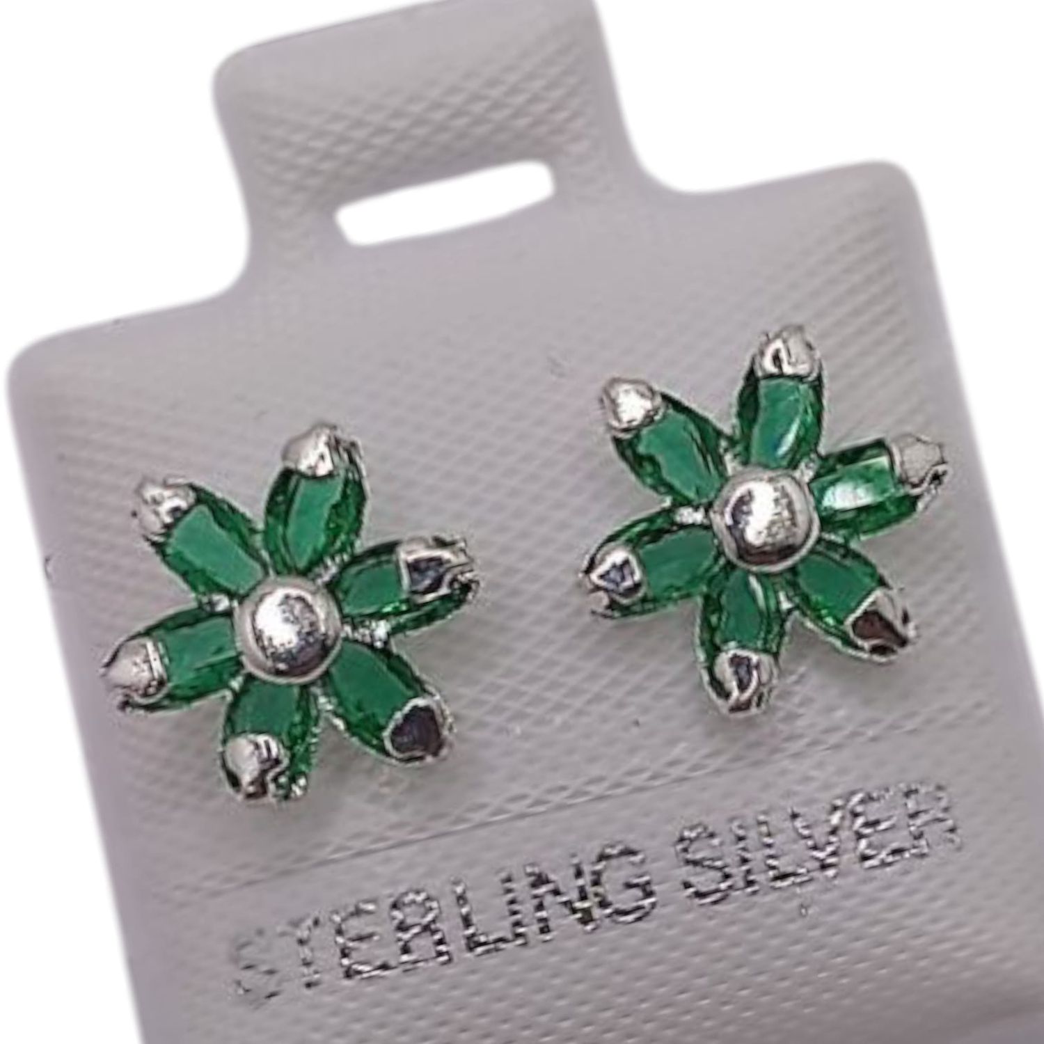 BROQUEL FLOR CZ VERDE, BROCHE BOLITA, PLATA .925