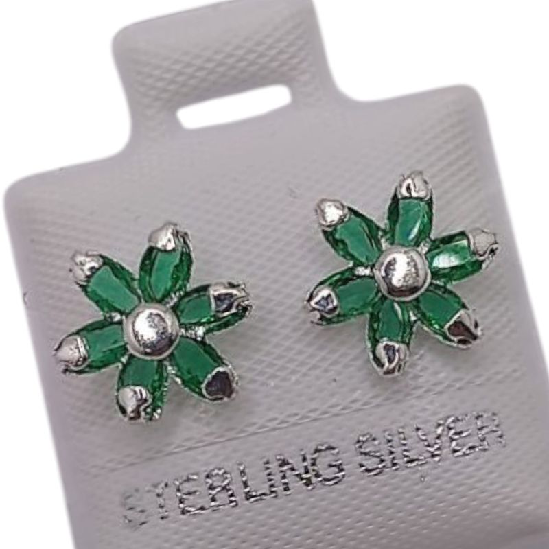 BROQUEL FLOR CZ VERDE, BROCHE BOLITA, PLATA .925