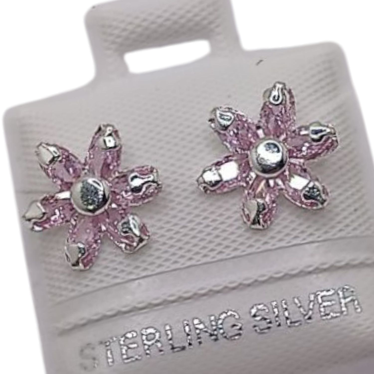 BROQUEL FLOR CZ ROSA, BROCHE BOLITA PLATA .925