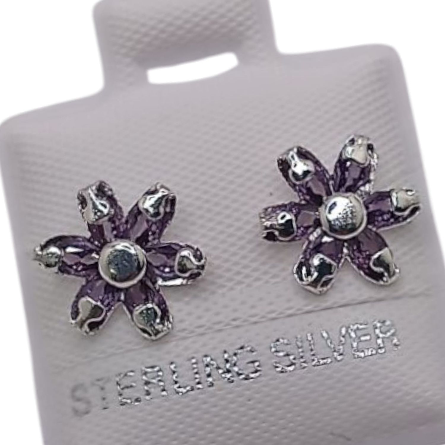 BROQUEL FLOR CZ LILA, BROCHE BOLITA PLATA .925