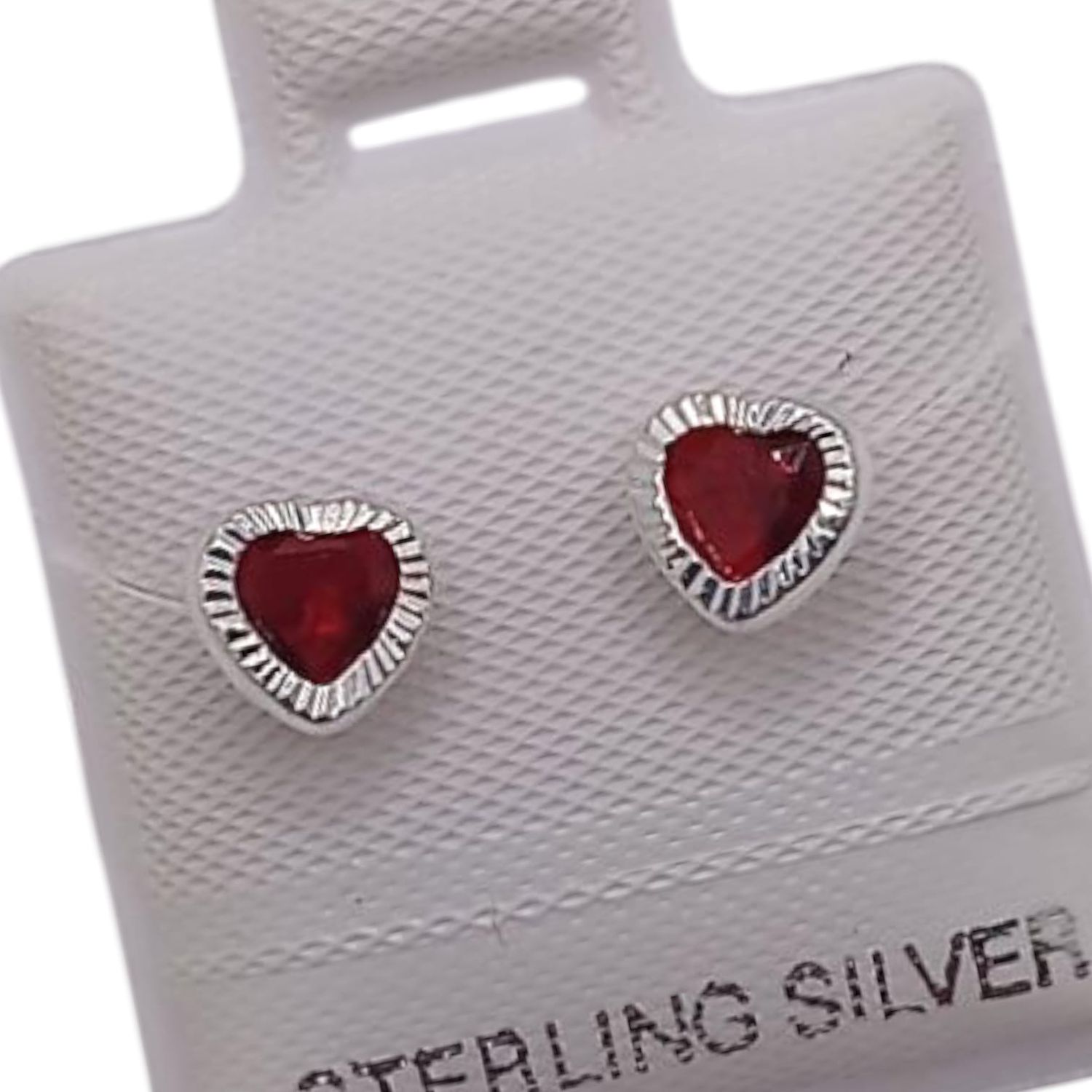 BROQUEL CORAZON BISELADO CZ ROJA BROCHE BOLITA, PLATA .925