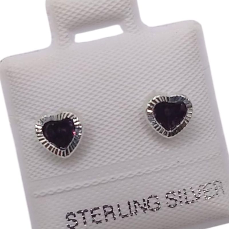 BROQUEL CORAZON BISELADO CZ LILA BROCHE BOLITA, PLATA .925