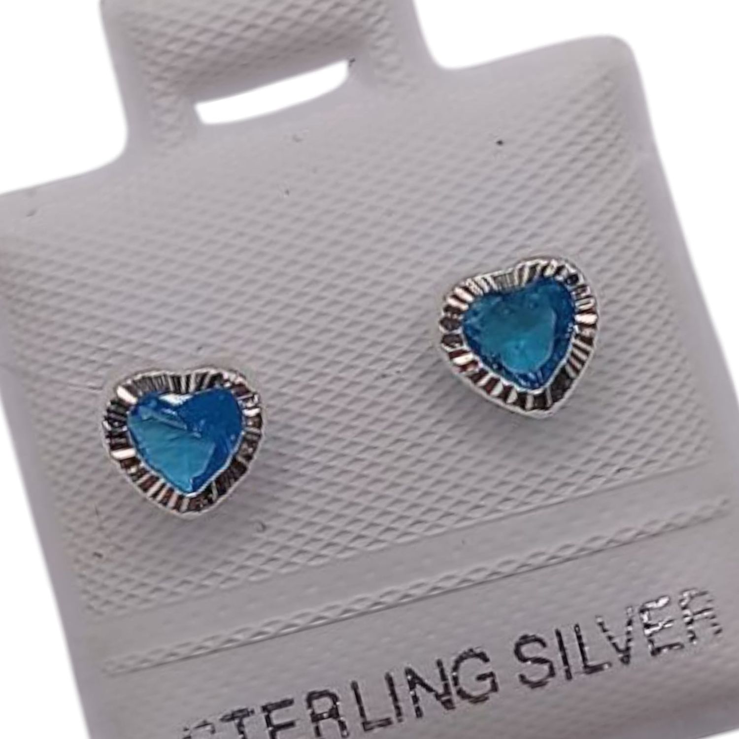 BROQUEL CORAZON BISELADO CZ AZUL BROCHE BOLITA, PLATA .925