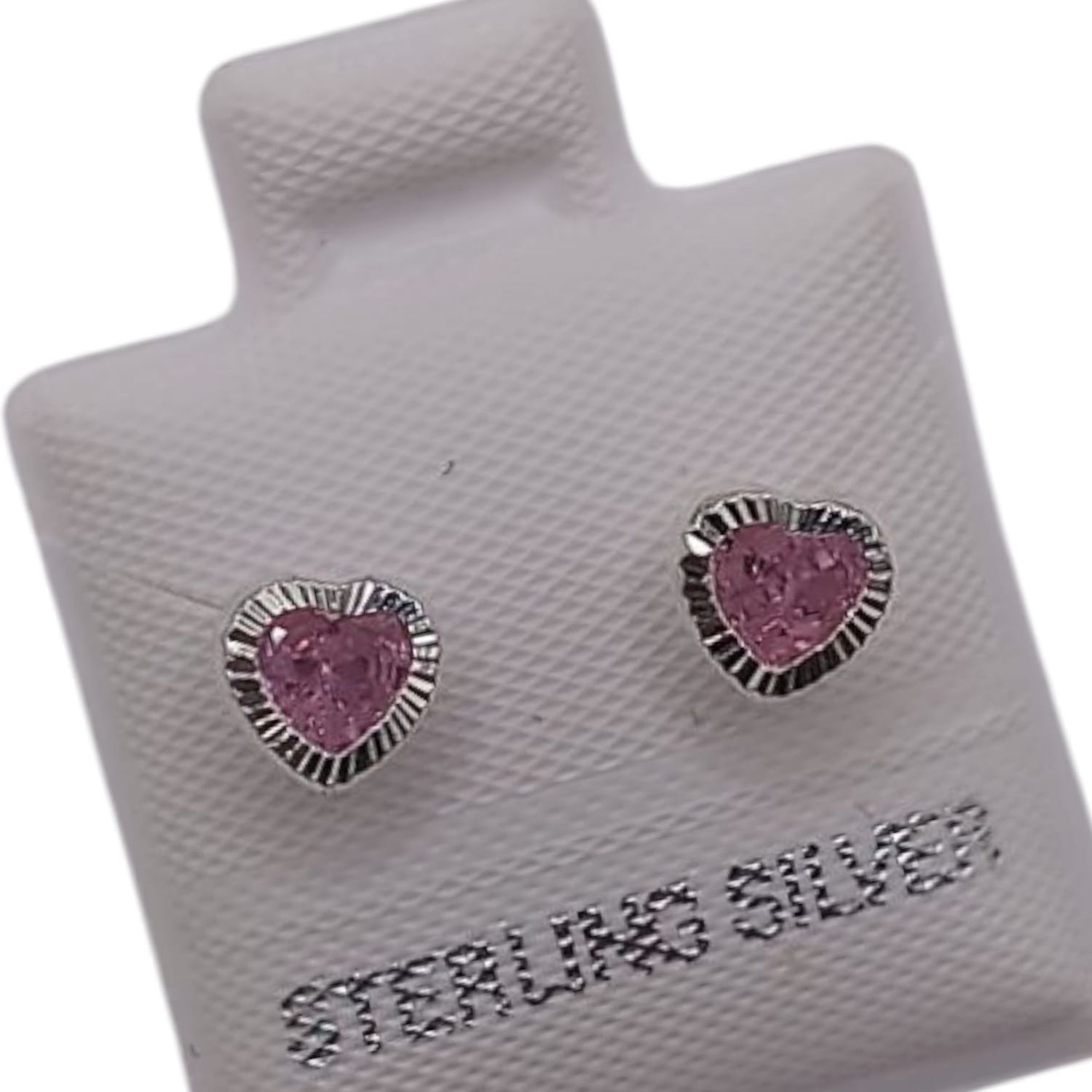 BROQUEL CORAZON BISELADO CZ ROSA, BROCHE BOLITA, PLATA .925