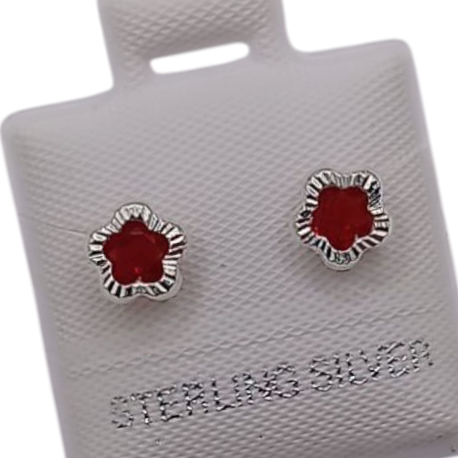 BROQUEL FLORECITA CZ ROJA BROCHE BOLITA, PLATA .925