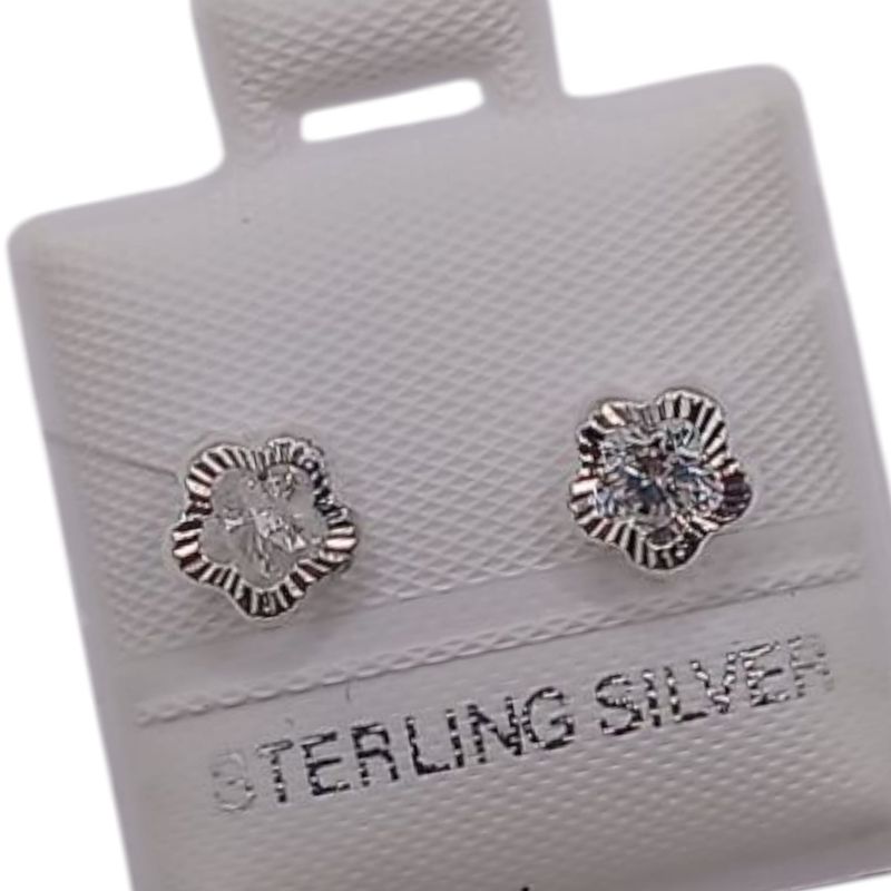BROQUEL FLORECITA CZ BCA, BROCHE BOLITA PLATA .925