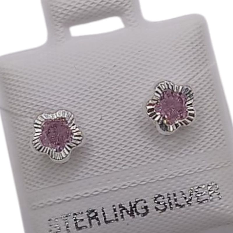 BROQUEL FLORECITA CZ ROSA, BROCHE BOLITA, PLATA .925