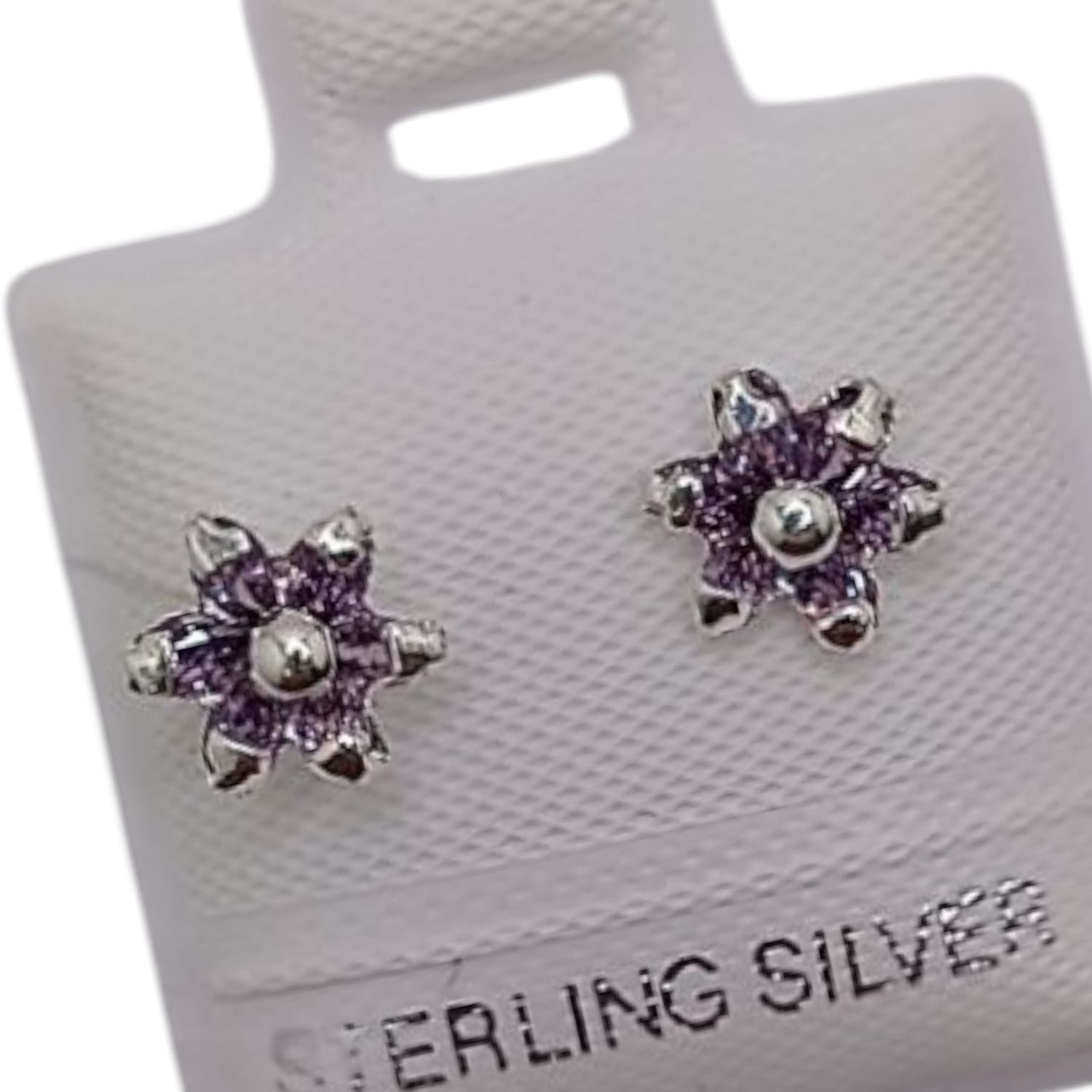 BROQUEL FLOR CZ LILA BROCHE BOLITA, PLATA .925