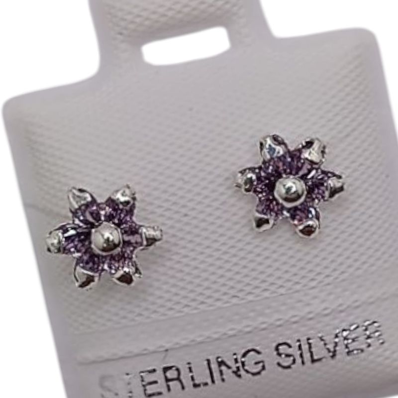 BROQUEL FLOR CZ LILA BROCHE BOLITA, PLATA .925