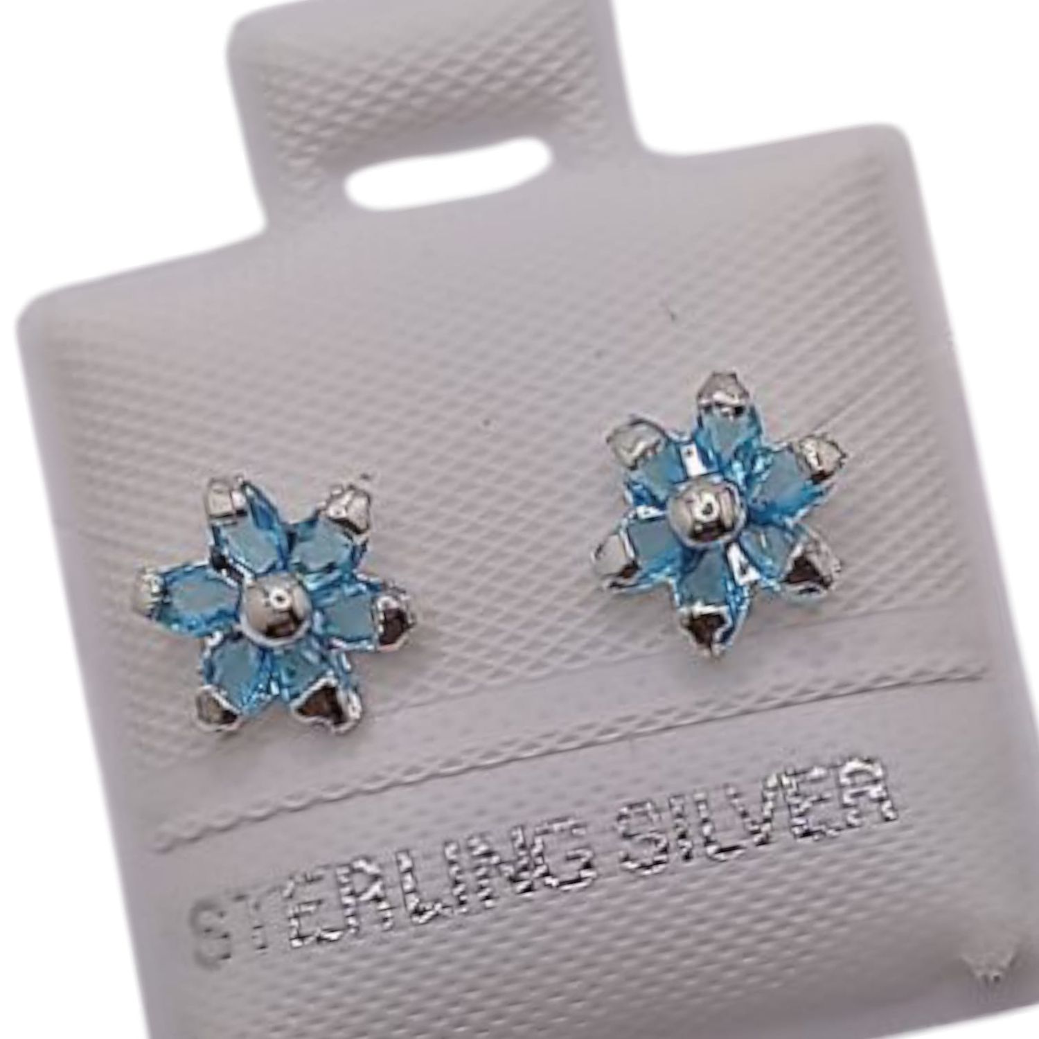 BROQUEL FLOR CZ AZUL BROCHE BOLITA, PLATA .925