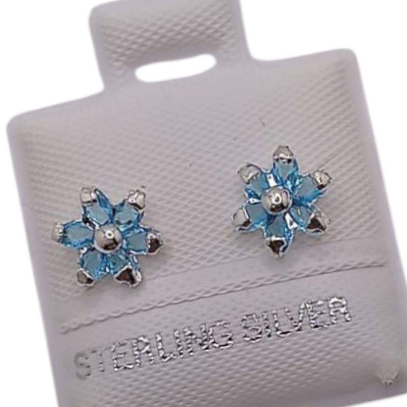 BROQUEL FLOR CZ AZUL BROCHE BOLITA, PLATA .925