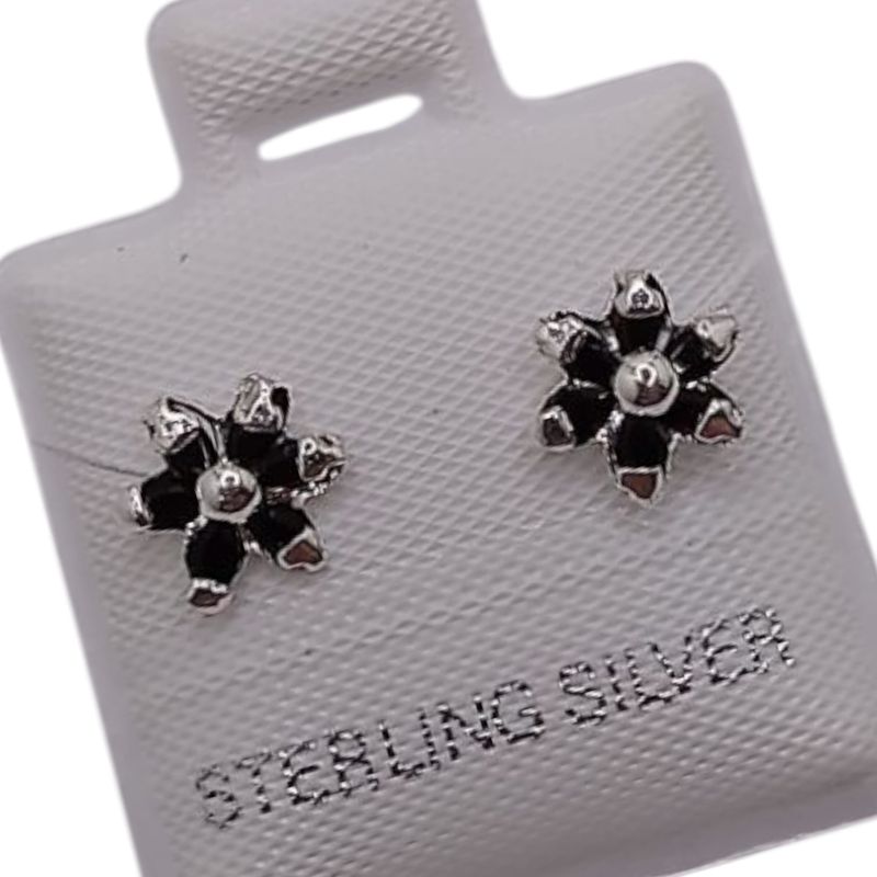BROQUEL FLOR CZ NEGRA, BROCHE BOLITA, PLATA .925