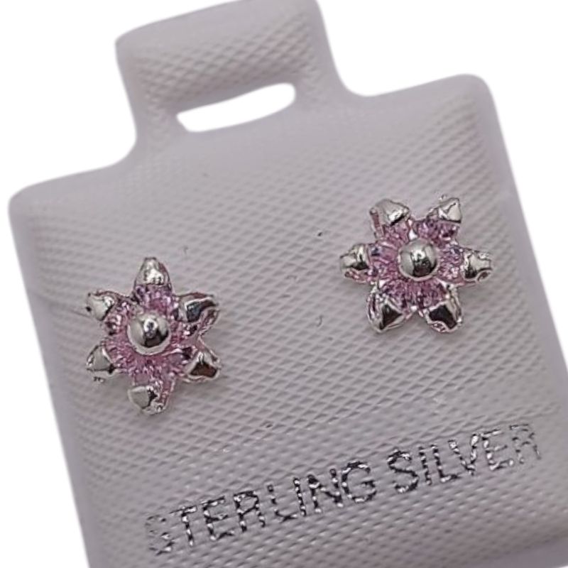 BROQUEL FLOR CZ  ROSA, BROCHE BOLITA, PLATA .925