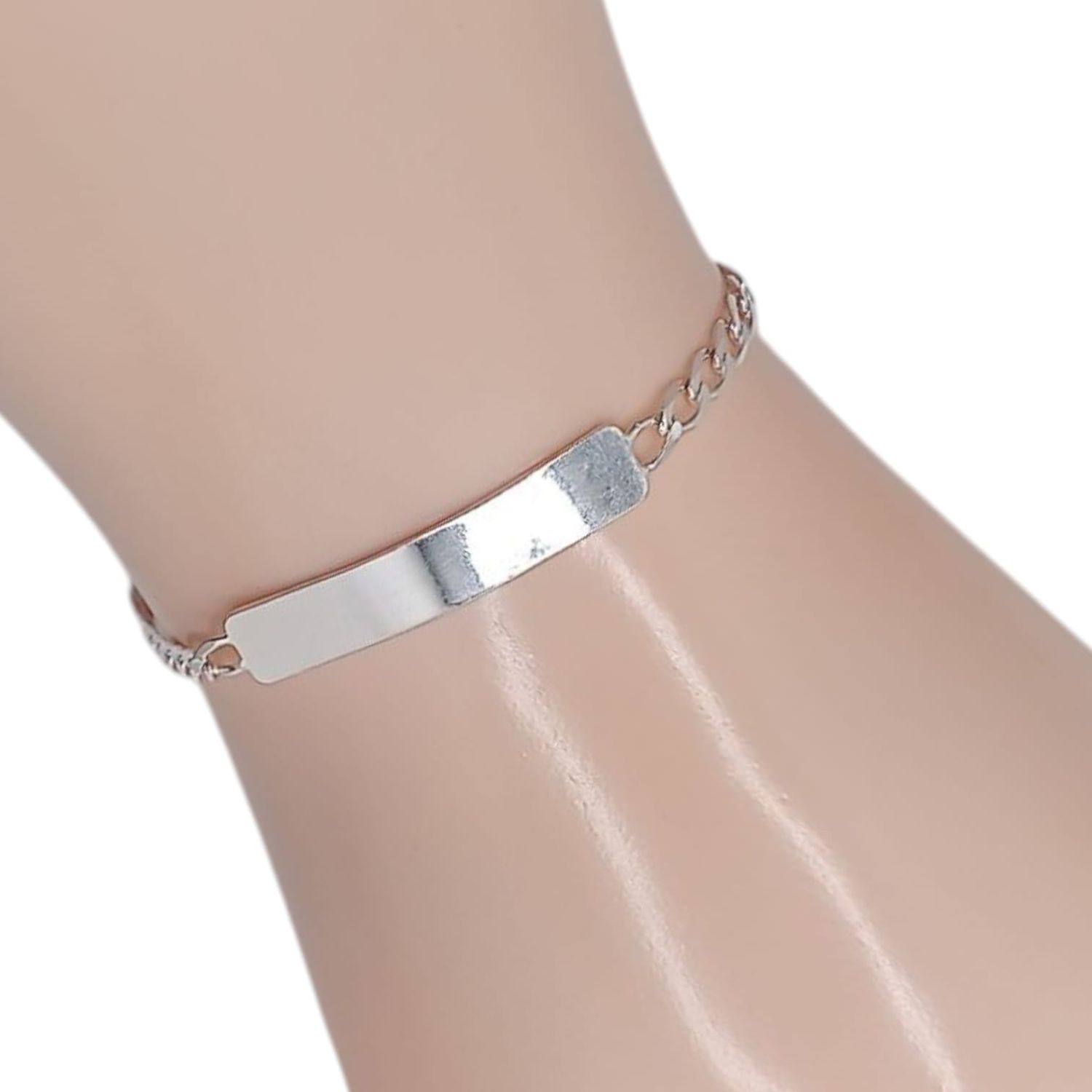 PULSERA CUBANA CON PLACA 5.5&quot; 3.5 MM, PLATA .925
