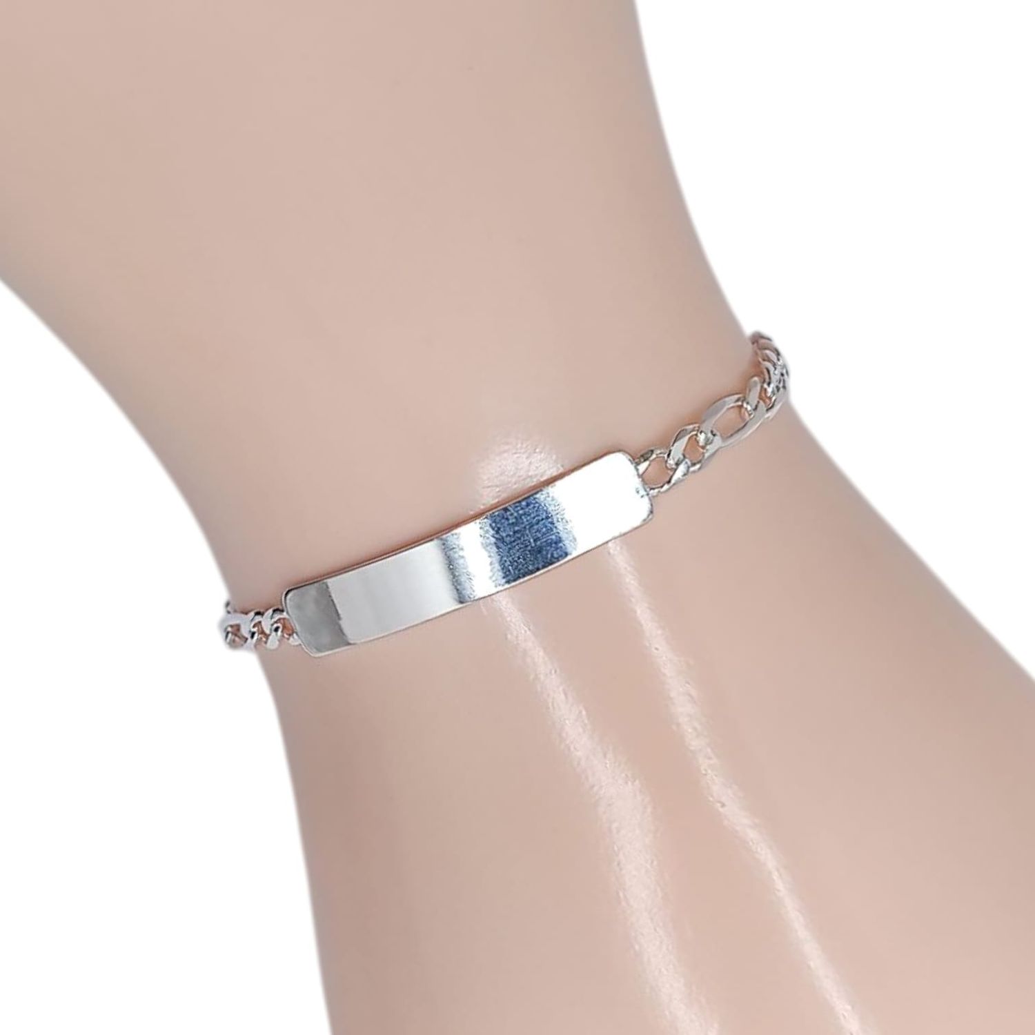 PULSERA FIGAROCON PLACA 4.5&quot; 3 MM, PLATA .925
