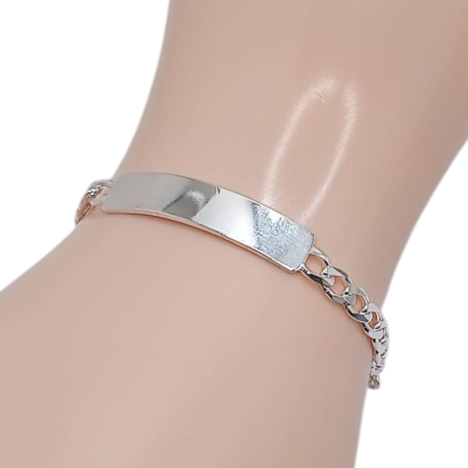 PULÑSERA CUBANA CON PLACA 6&quot; 4.5 MM, PLATA .925
