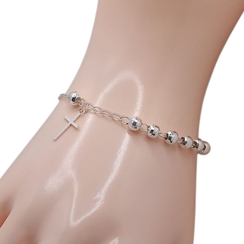 PULSO MISTERIO BOLA FACETADA  5 MM, 7.5&quot; AJUSTABLE, PLATA .925