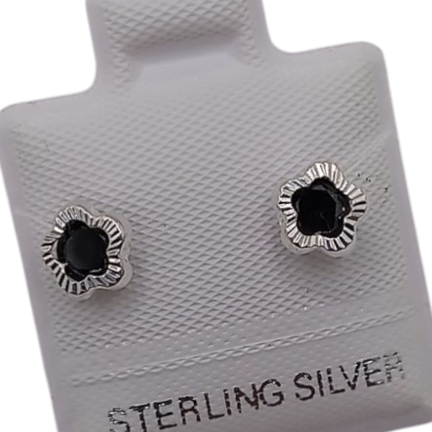 BROQUEL FLOR CZ NEGRA, BROCHE BOLITA, PLATA .925