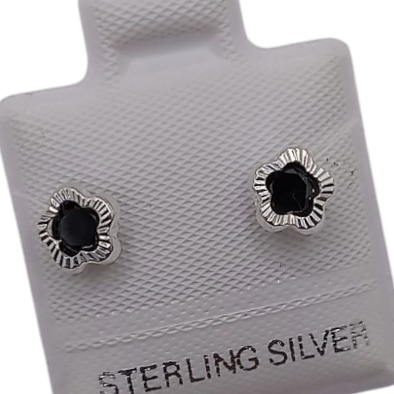 BROQUEL FLOR CZ NEGRA, BROCHE BOLITA, PLATA .925