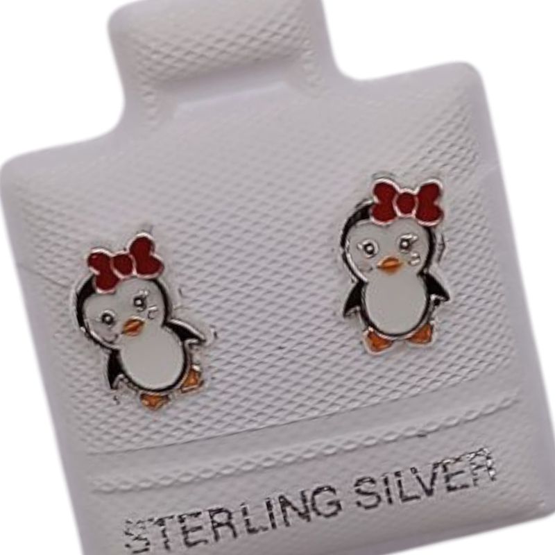 BROQUEL PINGUINA ESMALTADA, BROCHE BOLITA PLATA .925