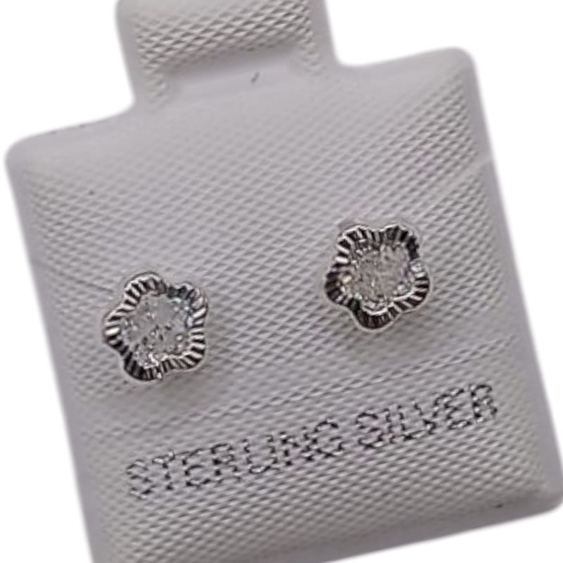 BROQUEL FLOR CON BISEL CZ BCA, BROCHE BOLITA, PLATA .925