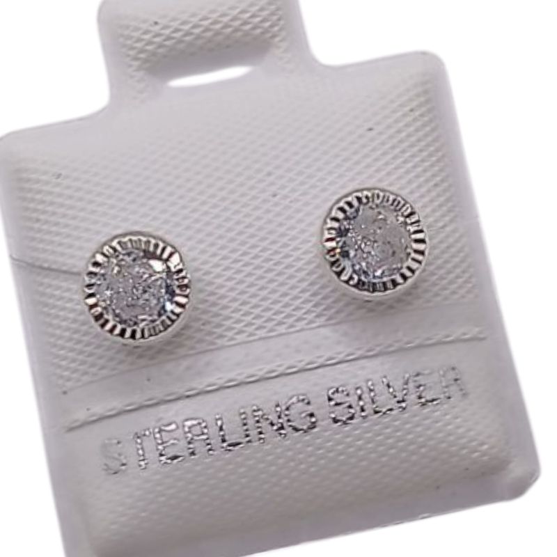 BROQUEL REDONDO BISEL CON CZ BCA, BROCHE MARIPOSA, PLATA .925