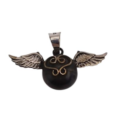 DIJE LLAMA ANGELES CON ALAS ACABADO OXY 4 CM DE ANCHO, PLATA .925