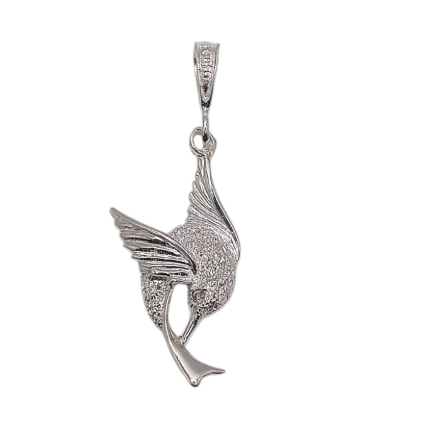 DIJE COLIBRI  4.5 CM  LARGO TOTAL CON ASA PLATA .925