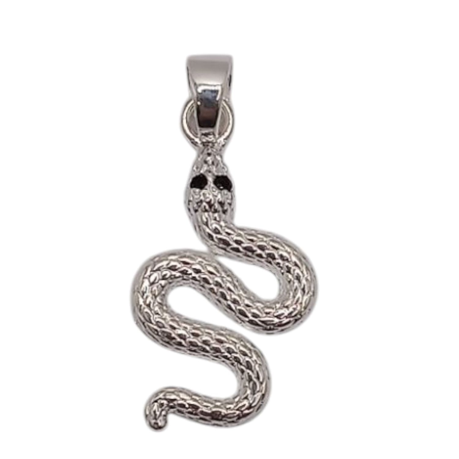 DIJE VIBORA OJITO NEGRO 2.5 CM PLATA .925