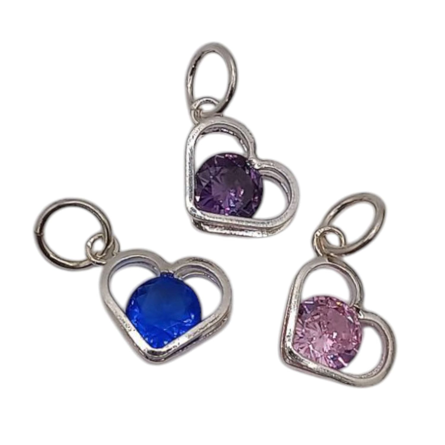 DIJE CORAZON CON CZ DIFERENTES COLORES 1  CM   PLATA .925
