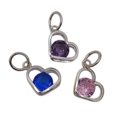 DIJE CORAZON CON CZ DIFERENTES COLORES 1  CM   PLATA .925