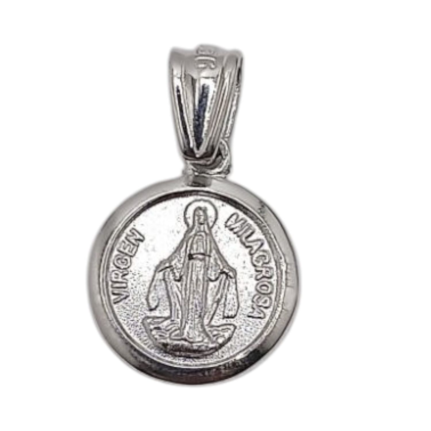 MEDALLA V MILAGROSA REDONDA 2 CM LARGO TOTAL, PLATA .925