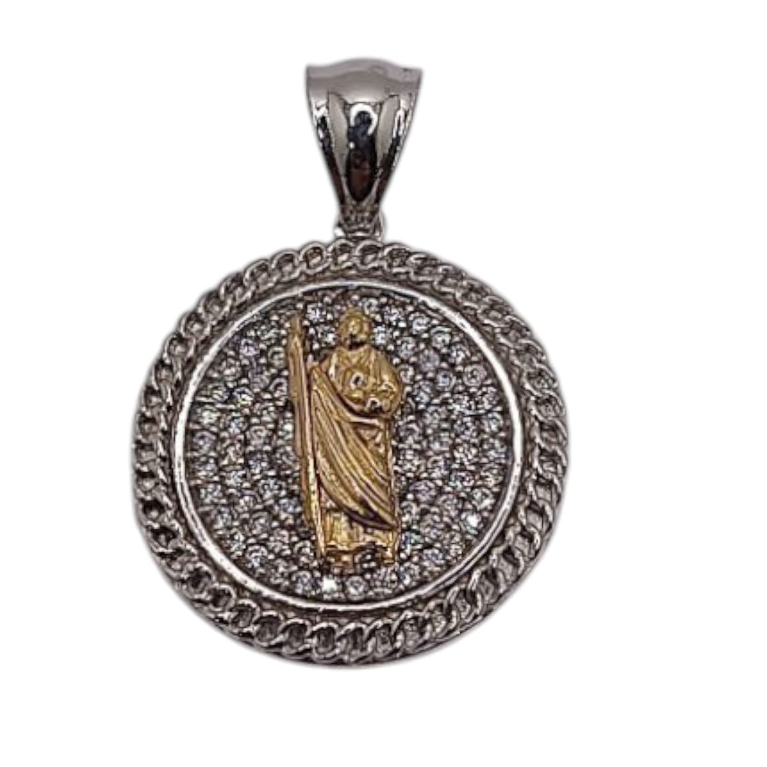 MEDALLA 2 COLORES SAN JUDAS T 2.5 CM CON MINI CZ PLATA .925