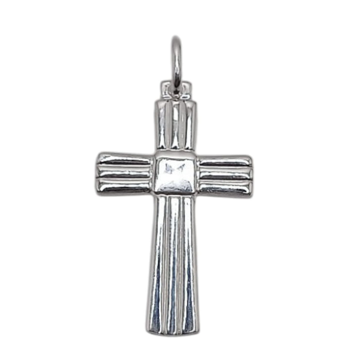 DIJE CRUZ A RAYAS 3 CM PLATA .925