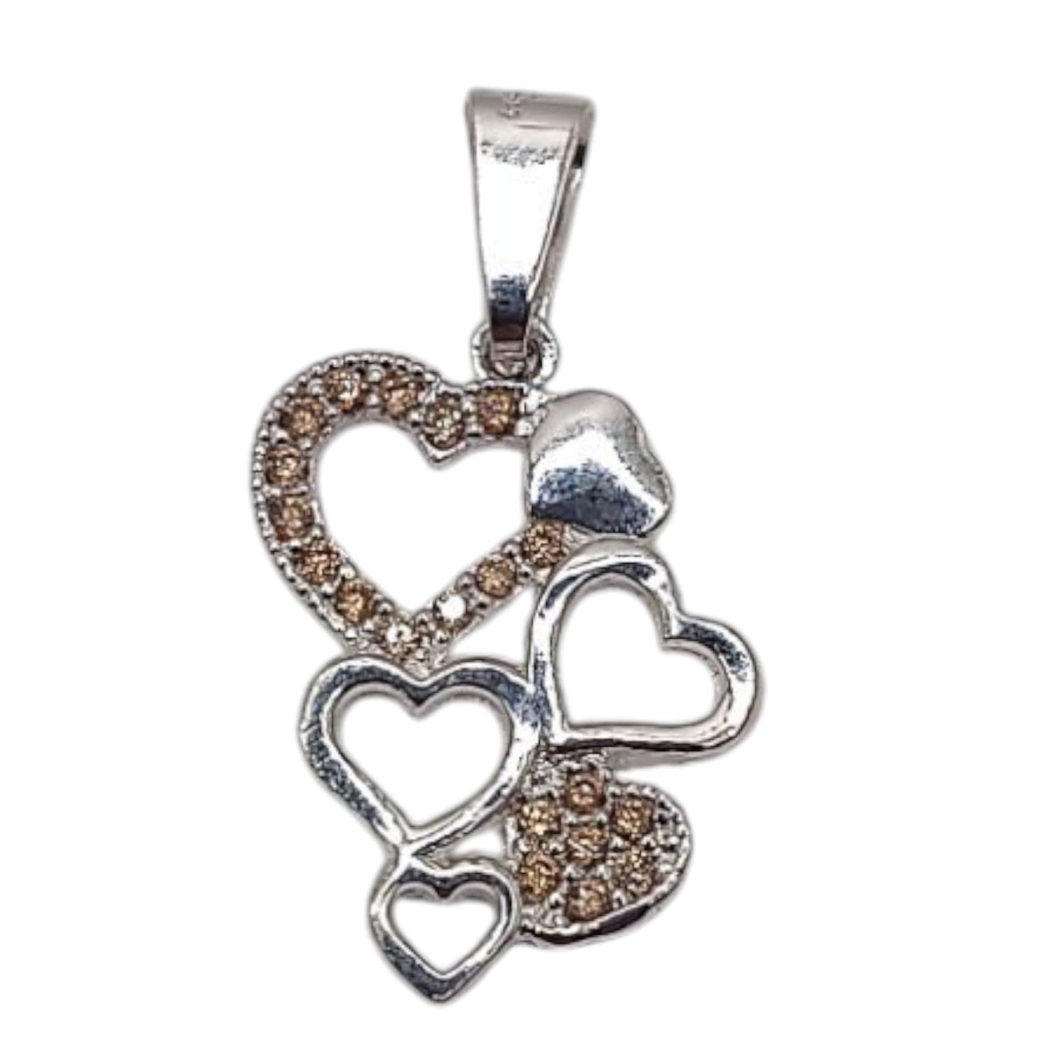 DIJE CORAZONES MICROPAVE 2 CM, CZ AMBAR Y NARANJA    PLATA .925