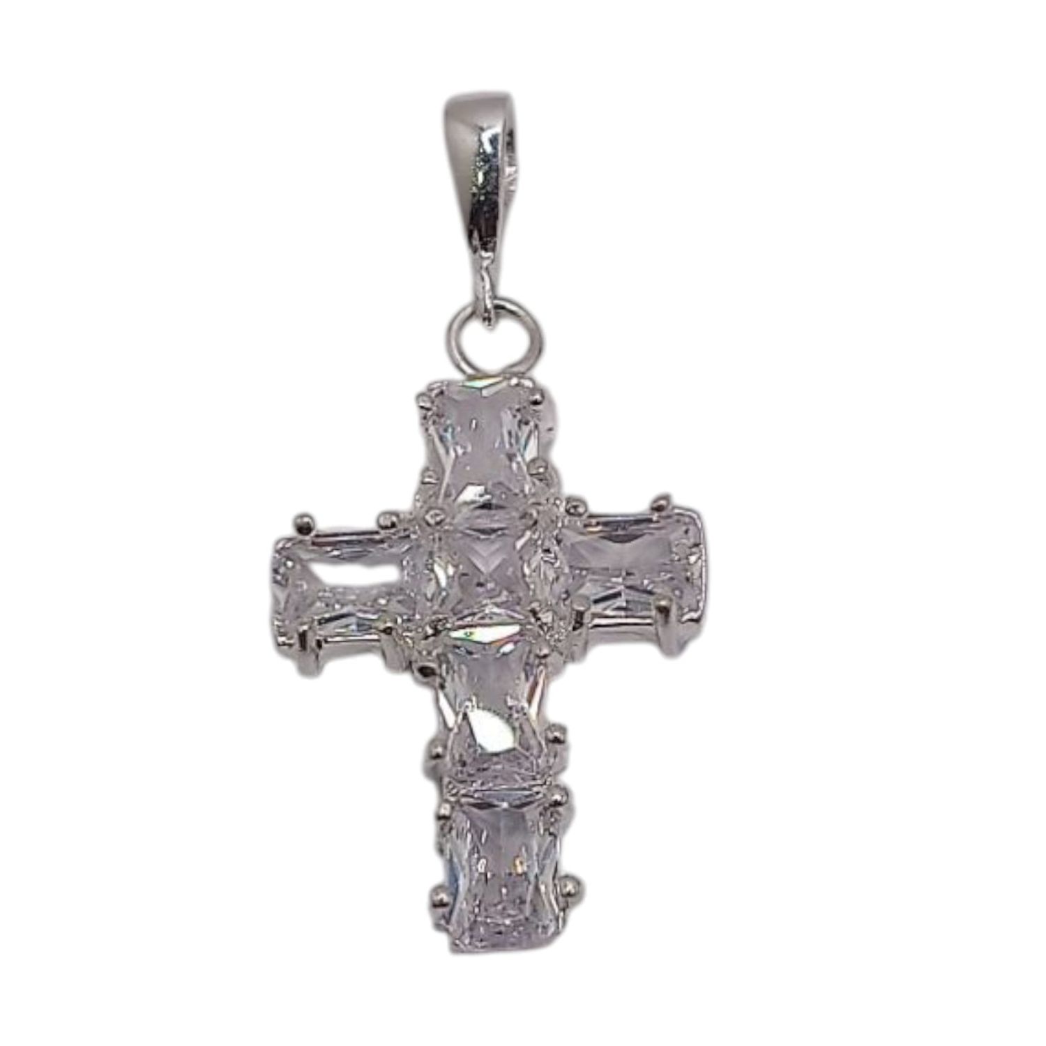 DIJE CRUZ BAGUETE CUADRO BCO 3 CM PLATA .925