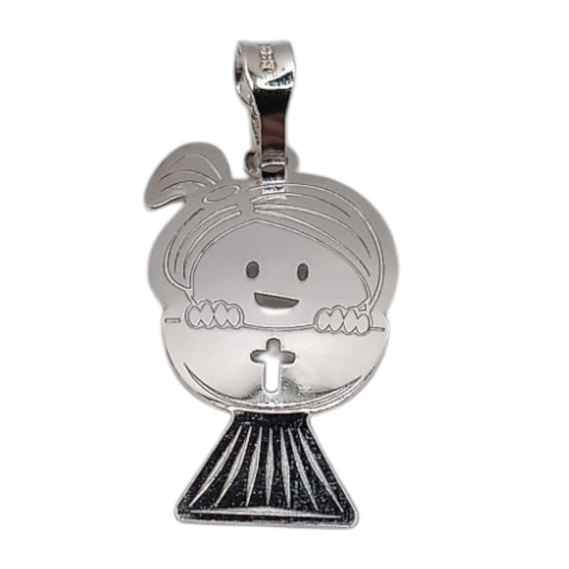 DIJE LASER PRIMERA COMUNION NIÑA 3 CM, PLATA .925