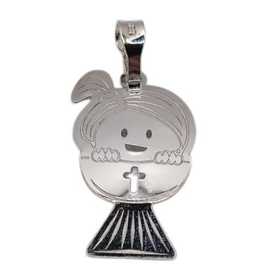 DIJE LASER PRIMERA COMUNION NIÑA 3 CM, PLATA .925