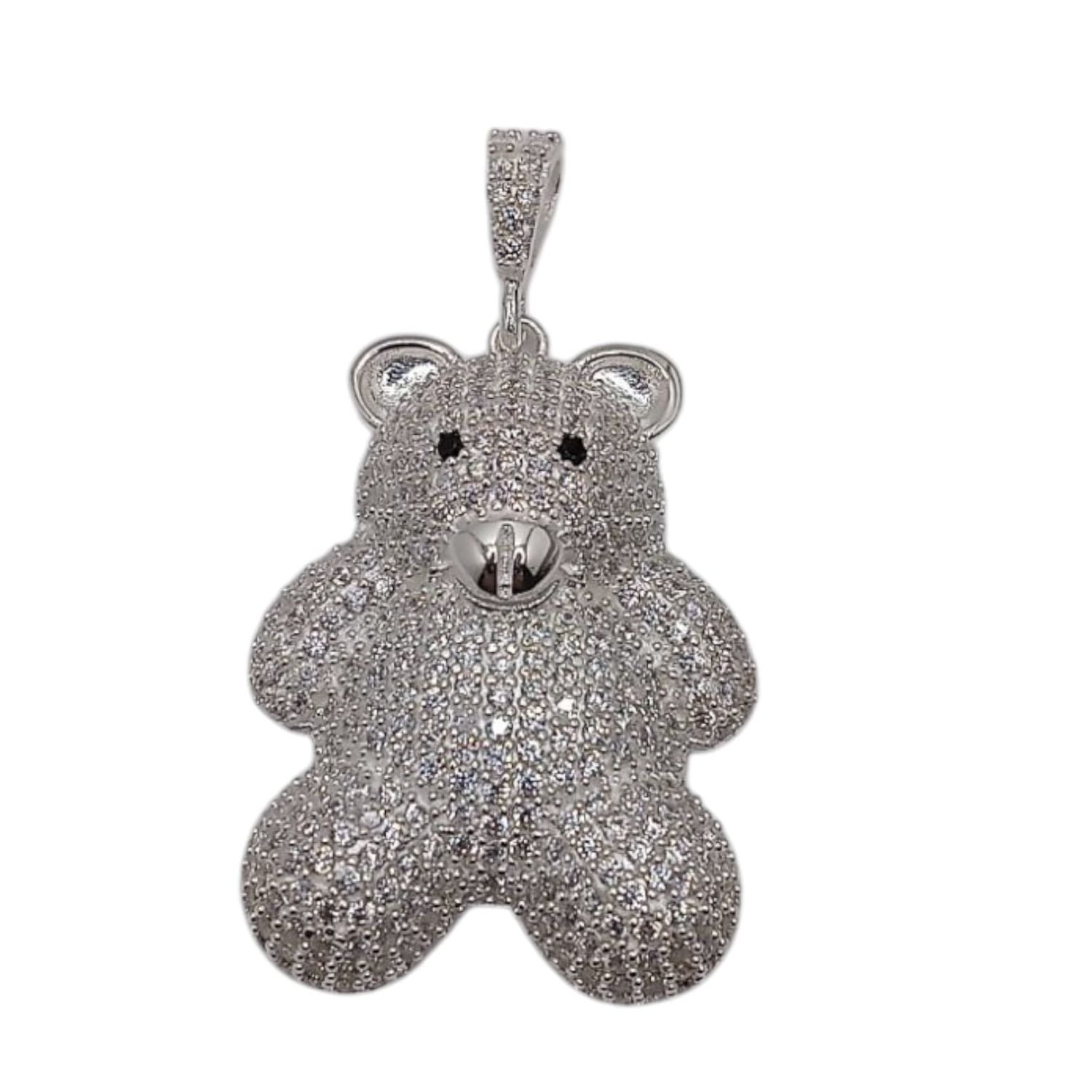 DIJE OSO CON MINI CZ  4.5 CM LARGO TOTAL   PLATA .925