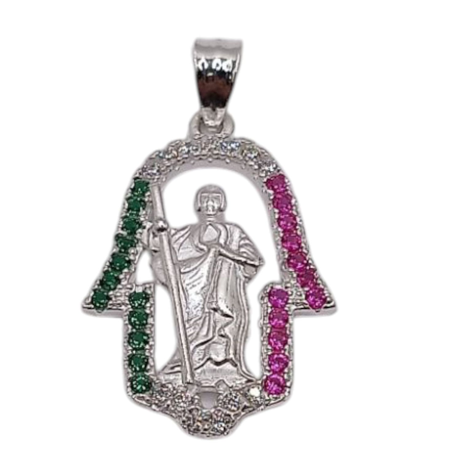 DIJE FATIMA CZ TRICOLOR CON SAN JUDAS  2.5 CM, PLATA .925