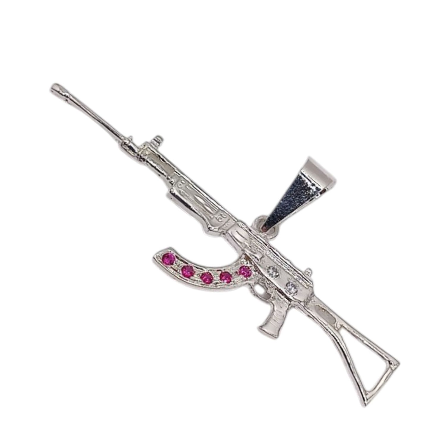 DIJE RIFLE 6.5 CM ANCHO CON CZ ROJA PLATA .925