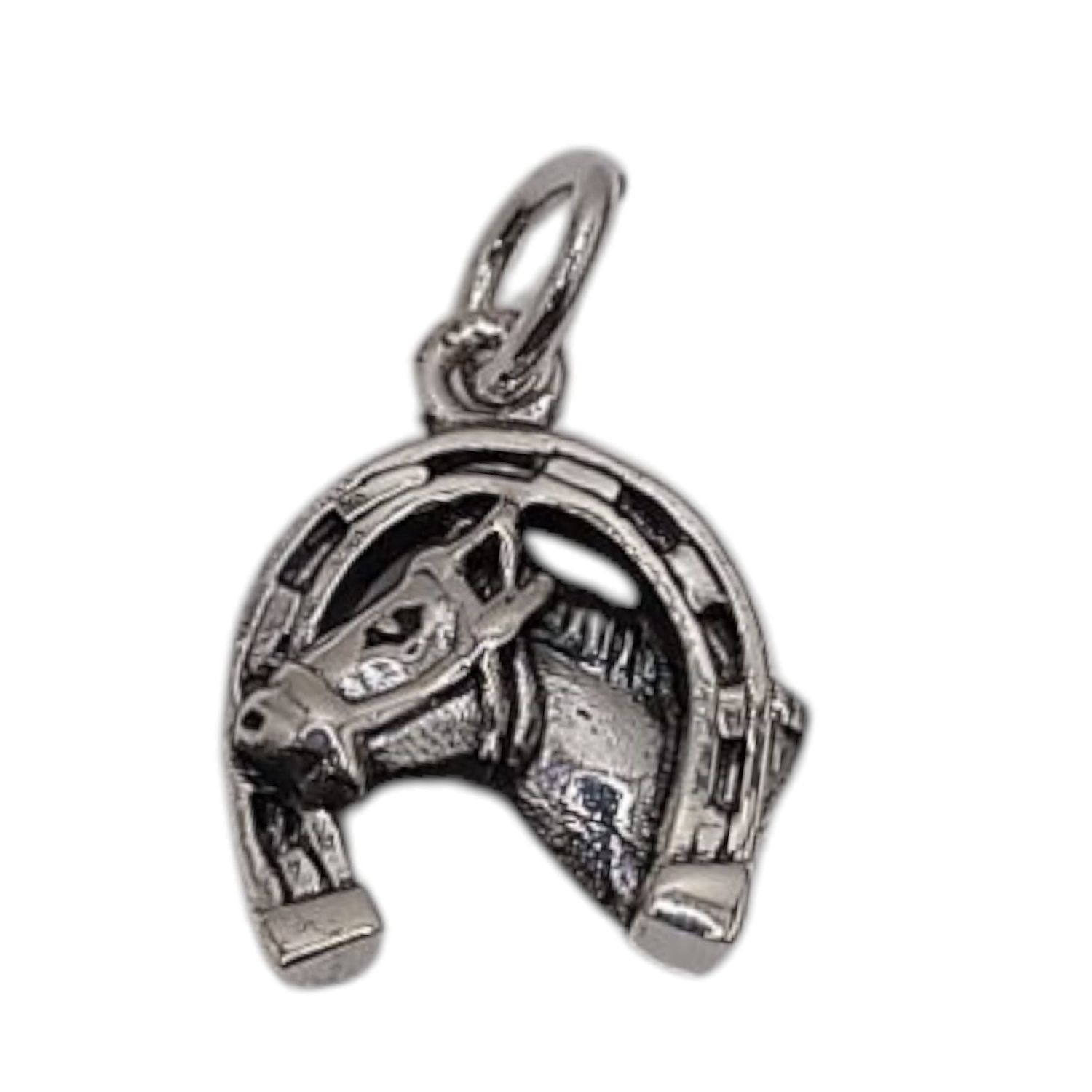 DIJE HERRADURA CON CABALLO  1.5 CM PLATA .925