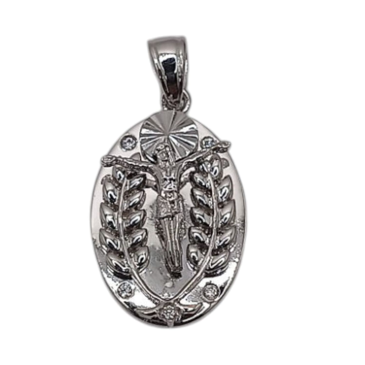 DIJE MEDALLON CON CRISTO 3 CM LARGO TOTAL PLATA .925
